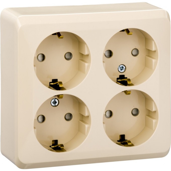 Розетка 4-местная SCHNEIDER ELECTRIC ЭТЮД с заземлением со шторками 16А 250В, кремовый, Россия PA16-208K