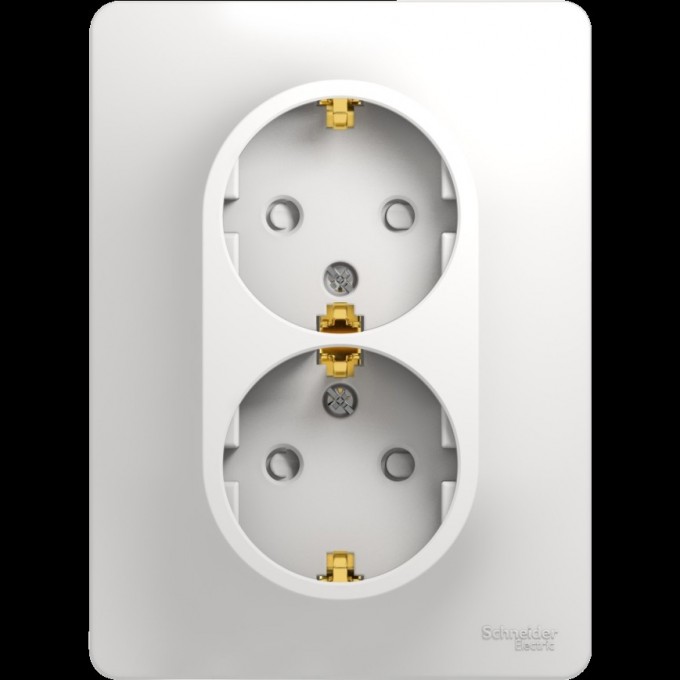 Розетка двойная SCHNEIDER ELECTRIC GLOSSA с заземлением, со шторками, в сборе, белый GSL000126