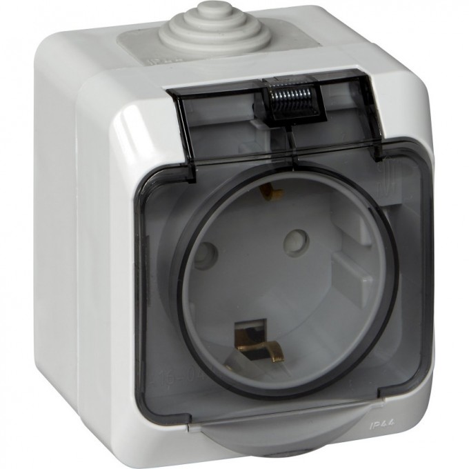 Розетка SCHNEIDER ELECTRIC ЭТЮД О/У IP44 с заземлением со шторками 16А 250B, серый, Россия PA16-044C