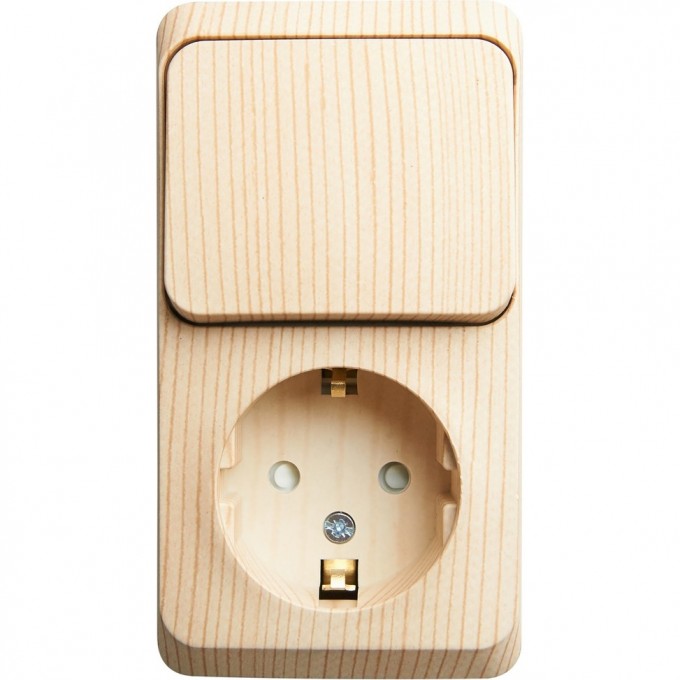 Блок SCHNEIDER ELECTRIC ЭТЮД: розетка с заземлением, со шторками + выключатель 1-клавишный, СОСНА, Россия BPA16-201D