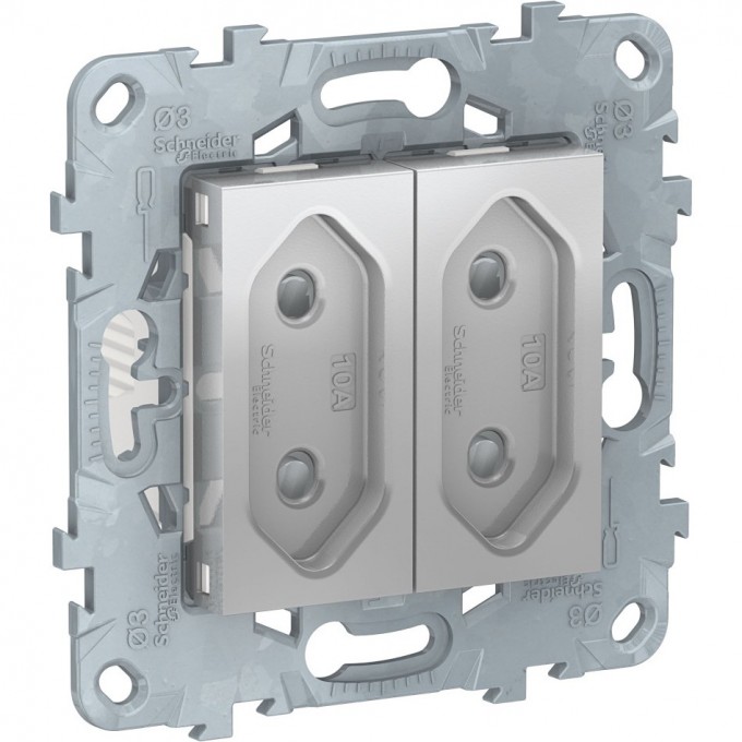 Розетка 2-модульная SCHNEIDER ELECTRIC UNICA NEW, без заземления, со шторками, винтовые зажимы, 10 А, алюминий NU503130