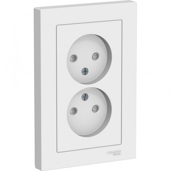 Розетка двойная SCHNEIDER ELECTRIC ATLASDESIGN без заземления, со шторками, в сборе, белый