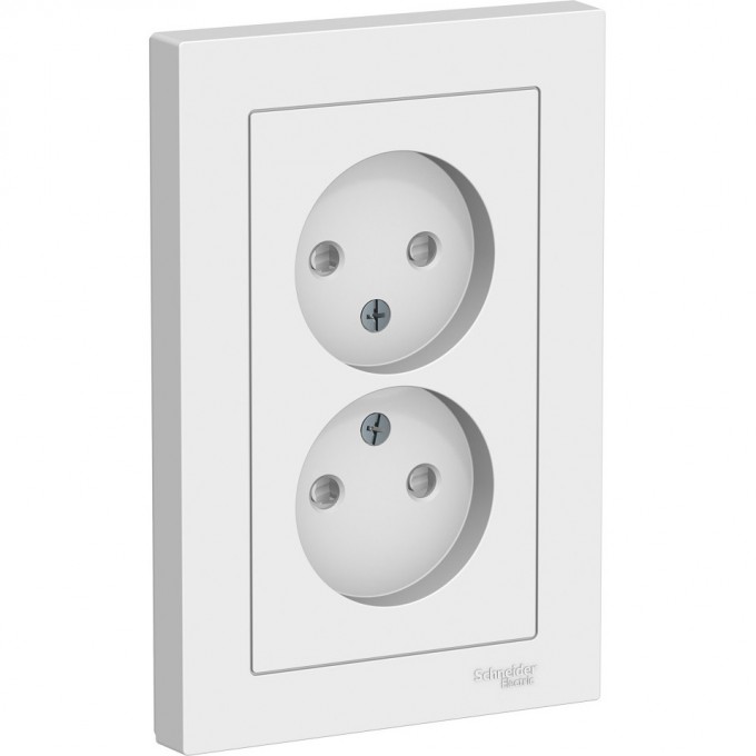 Розетка двойная SCHNEIDER ELECTRIC ATLASDESIGN без заземления, со шторками, в сборе, белый ATN000122