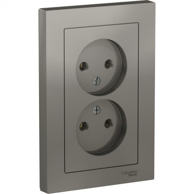 Розетка двойная SCHNEIDER ELECTRIC ATLASDESIGN без заземления, в сборе, сталь ATN000920