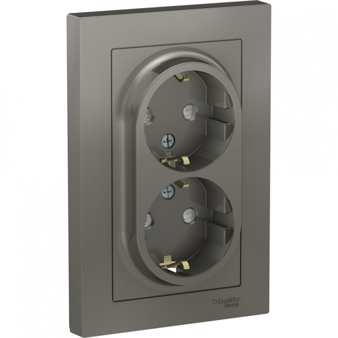 Розетка двойная SCHNEIDER ELECTRIC ATLASDESIGN с заземлением, со шторками, в сборе, сталь ATN000926