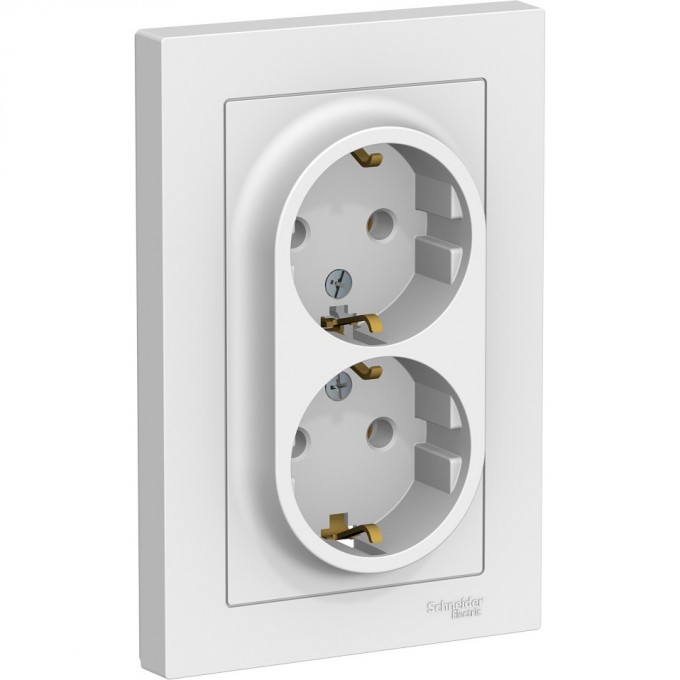 Розетка двойная SCHNEIDER ELECTRIC ATLASDESIGN с заземлением, в сборе, белый ATN000124