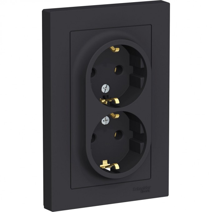 Розетка двойная SCHNEIDER ELECTRIC ATLASDESIGN с заземлением, в сборе, карбон ATN001024