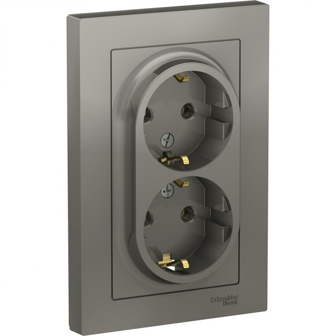 Розетка двойная SCHNEIDER ELECTRIC ATLASDESIGN с заземлением, в сборе, сталь ATN000924