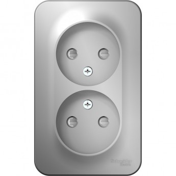 Розетка двойная SCHNEIDER ELECTRIC BLANCA без заземления, со шторкой, с изолирующей пластиной, 16А, 250В, алюминий