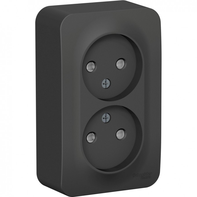 Розетка двойная SCHNEIDER ELECTRIC BLANCA без заземления, со шторкой, с изолирующей пластиной, 16А, 250В, антрацит BLNRA001216