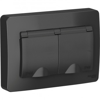 Розетка двойная SCHNEIDER ELECTRIC BLANCA IP44 с заземлением, со шторками, с крышками, 16А, 250В, антрацит