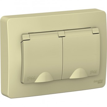 Розетка двойная SCHNEIDER ELECTRIC BLANCA IP44 с заземлением, со шторками, с крышками, 16А, 250В, бежевый