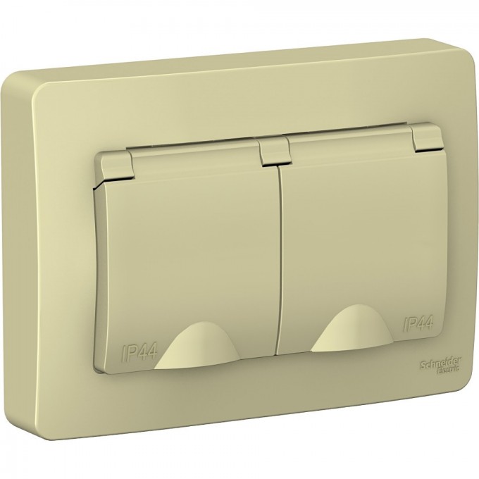 Розетка двойная SCHNEIDER ELECTRIC BLANCA IP44 с заземлением, со шторками, с крышками, 16А, 250В, бежевый BLNRS441127