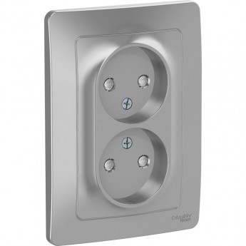 Розетка двойная SCHNEIDER ELECTRIC BLANCA с/у без заземления, со шторками, 16А, 250В, алюминий
