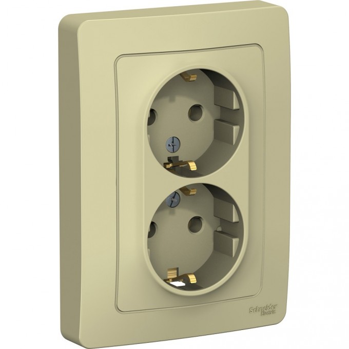 Розетка двойная SCHNEIDER ELECTRIC BLANCA с/у, с заземлением, без шторок, 16А, 250В, бежевый BLNRS001027