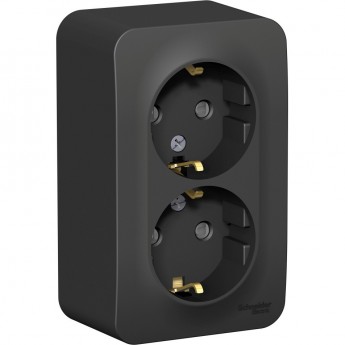 Розетка двойная SCHNEIDER ELECTRIC BLANCA с заземлением, со шторками, с изолирующей пластиной, 16А, 250В, антрацит