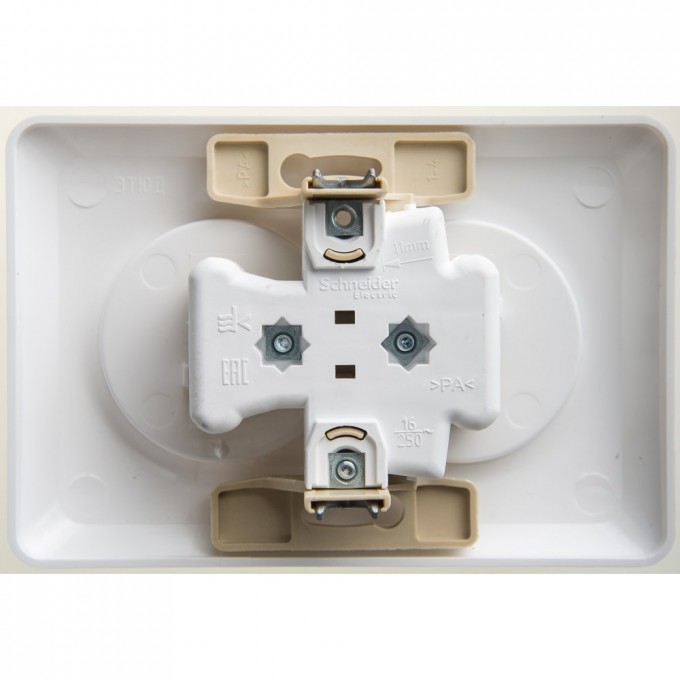 Розетка двойная SCHNEIDER ELECTRIC ЭТЮД С/У без заземления без шторок 16А 250B, белый, Россия PC16-105B