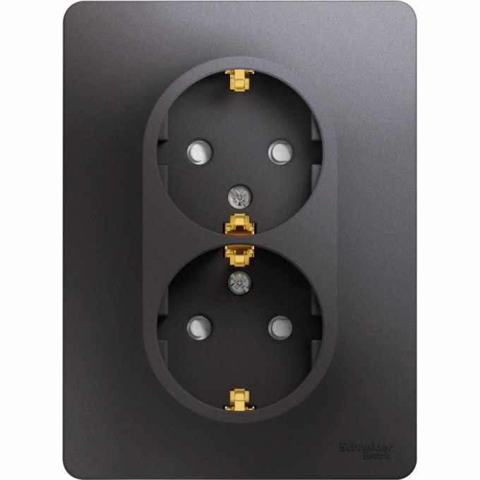 Розетка двойная SCHNEIDER ELECTRIC GLOSSA с заземлением, со шторками, в сборе, графит GSL001326