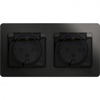 Розетка двойная SCHNEIDER ELECTRIC GLOSSA с заземлением, со шторками, в сборе, IP44, антрацит