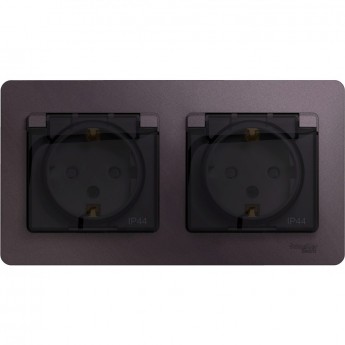 Розетка двойная SCHNEIDER ELECTRIC GLOSSA с заземлением, со шторками, в сборе, IP44, сиреневый туман