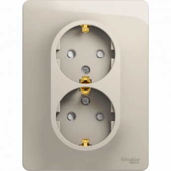 Розетка двойная SCHNEIDER ELECTRIC GLOSSA с заземлением, со шторками, в сборе, молочный