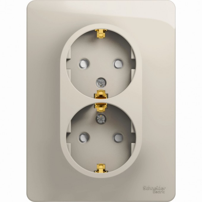 Розетка двойная SCHNEIDER ELECTRIC GLOSSA с заземлением, со шторками, в сборе, молочный GSL000926