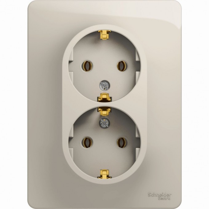 Розетка двойная SCHNEIDER ELECTRIC GLOSSA с заземлением, в сборе, молочный GSL000924