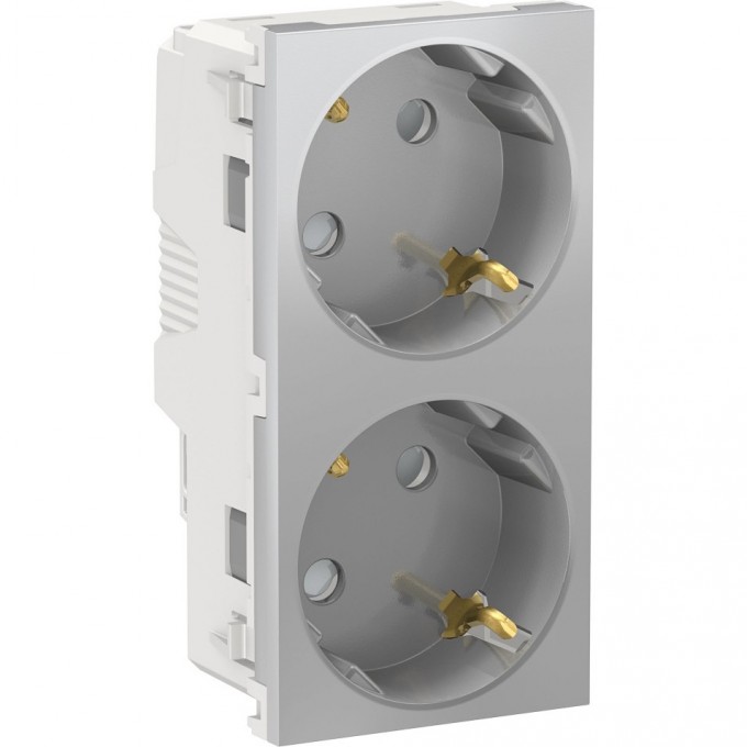 Розетка двойная SCHNEIDER ELECTRIC UNICA MODULAR, со шторками, с заземлением, с винтовыми зажимами, алюминий NU306730A