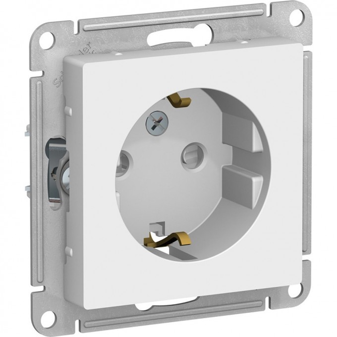 Розетка SCHNEIDER ELECTRIC ATLASDESIGN с заземлением, со шторками, механизм, белый ATN000145