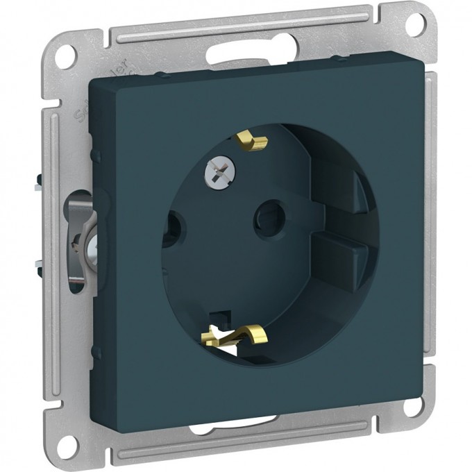 Розетка SCHNEIDER ELECTRIC ATLASDESIGN с заземлением, со шторками, механизм, изумруд ATN000845