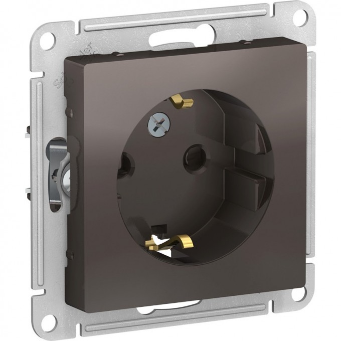 Розетка SCHNEIDER ELECTRIC ATLASDESIGN с заземлением, со шторками, механизм, мокко ATN000645
