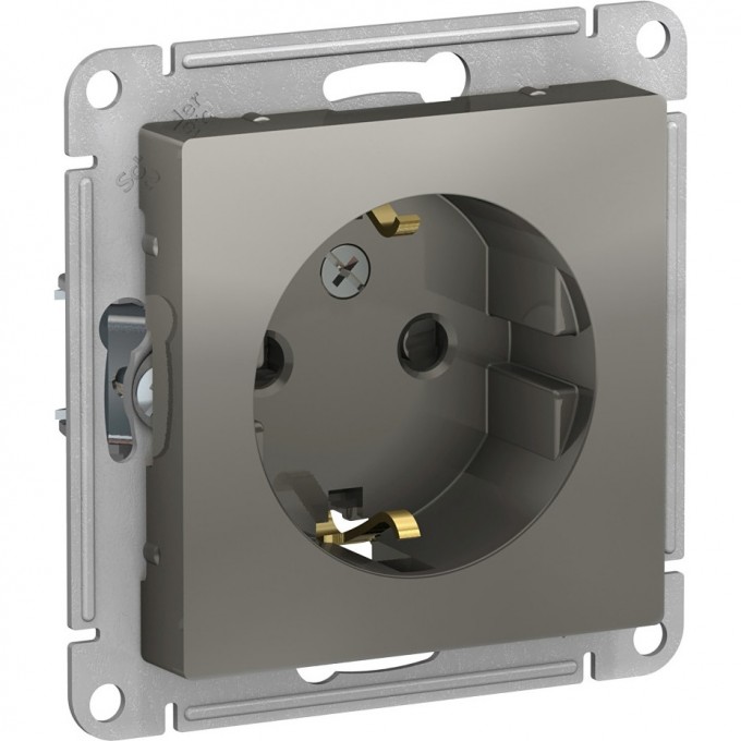 Розетка SCHNEIDER ELECTRIC ATLASDESIGN с заземлением, со шторками, механизм, сталь ATN000945
