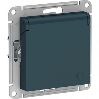 Розетка SCHNEIDER ELECTRIC ATLASDESIGN с заземлением, со шторками, с крышкой, механизм, изумруд