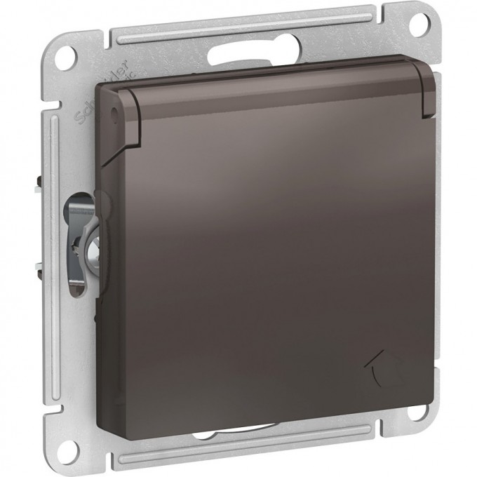 Розетка SCHNEIDER ELECTRIC ATLASDESIGN с заземлением, со шторками, с крышкой, механизм, мокко ATN000646
