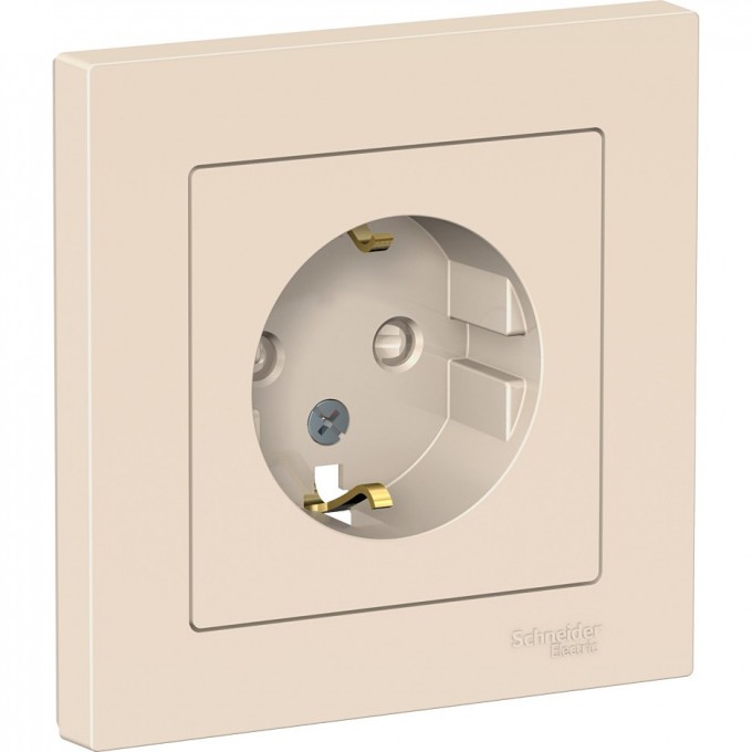 Розетка SCHNEIDER ELECTRIC ATLASDESIGN с заземлением, со шторками, в сборе, бежевый ATN000244