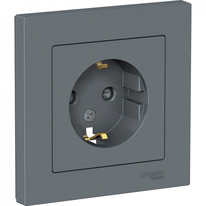 Розетка SCHNEIDER ELECTRIC ATLASDESIGN с заземлением, со шторками, в сборе, грифель ATN000744