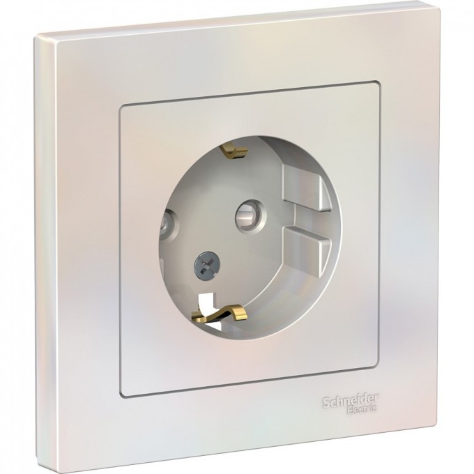 Розетка SCHNEIDER ELECTRIC ATLASDESIGN с заземлением, со шторками, в сборе, жемчуг ATN000444