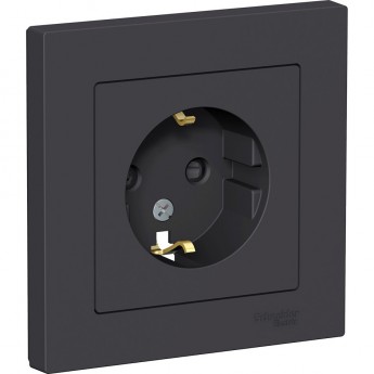 Розетка SCHNEIDER ELECTRIC ATLASDESIGN с заземлением, со шторками, в сборе, карбон