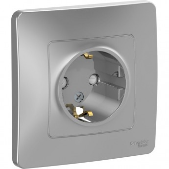 Розетка SCHNEIDER ELECTRIC BLANCA с/у, с заземлением, со шторками, 16А, 250В, алюминий