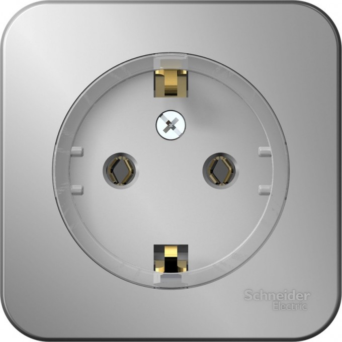 Розетка SCHNEIDER ELECTRIC BLANCA с заземлением, без шторок, (компакт), с изолирующей пластиной, 16А, 250В, алюминий BLNRA110113