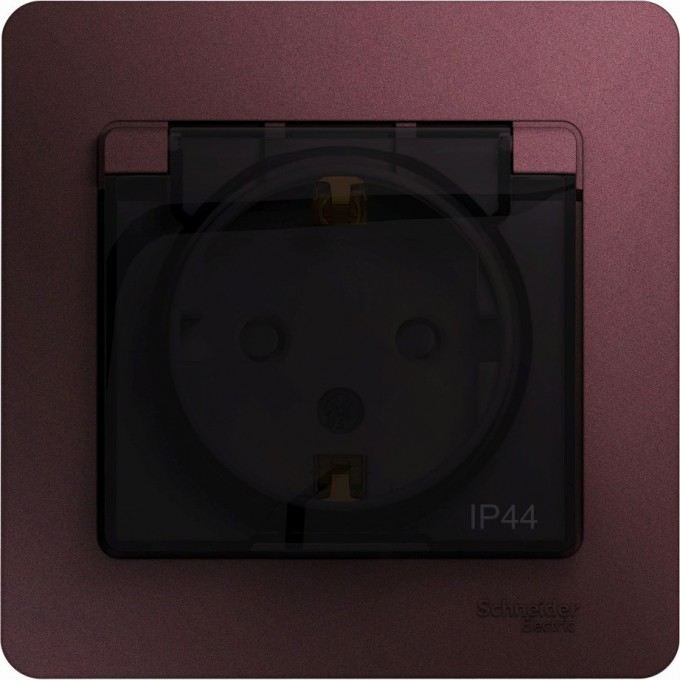 Розетка SCHNEIDER ELECTRIC GLOSSA с заземлением, IP44, со шторкой, с крышкой, в сборе, баклажановый GSL001148