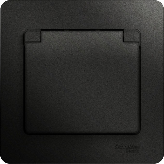 Розетка SCHNEIDER ELECTRIC GLOSSA с заземлением, со шторками, с крышкой, в сборе, антрацит GSL000746
