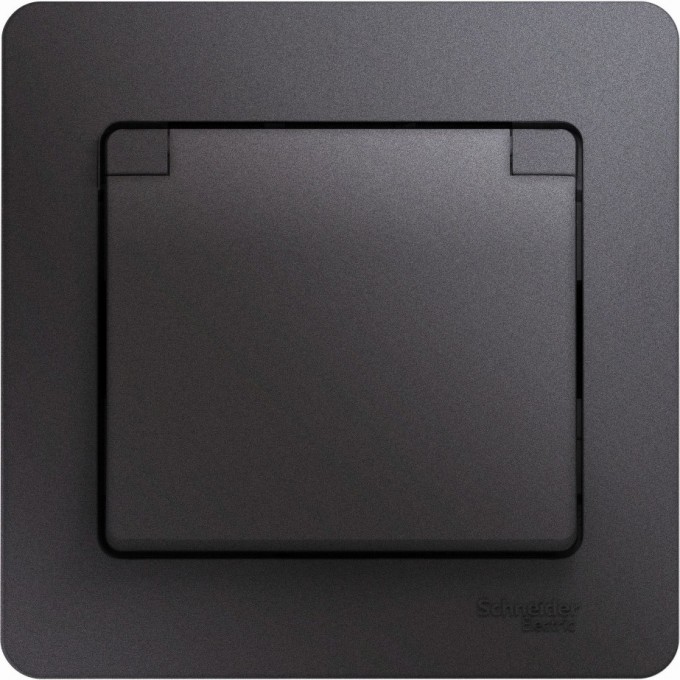 Розетка SCHNEIDER ELECTRIC GLOSSA с заземлением, со шторкой, с крышкой, в сборе, графит GSL001346