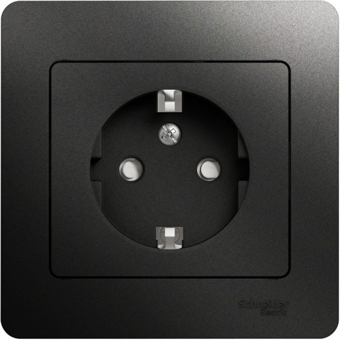 Розетка SCHNEIDER ELECTRIC GLOSSA с заземлением, со шторкой, в сборе, антрацит GSL000744