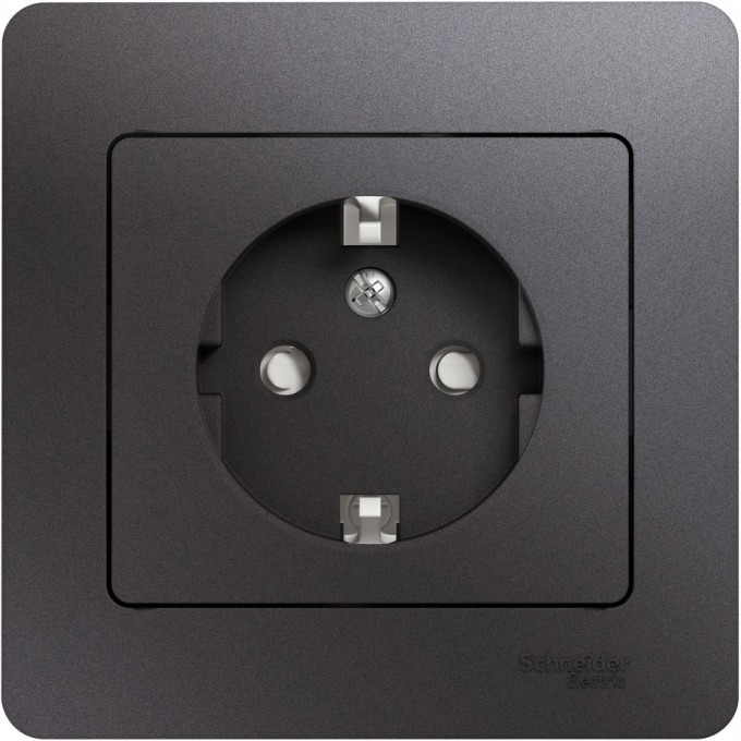 Розетка SCHNEIDER ELECTRIC GLOSSA с заземлением, со шторкой, в сборе, графит GSL001344