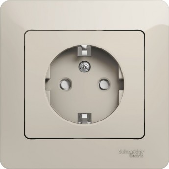 Розетка SCHNEIDER ELECTRIC GLOSSA с заземлением, со шторкой, в сборе, молочный