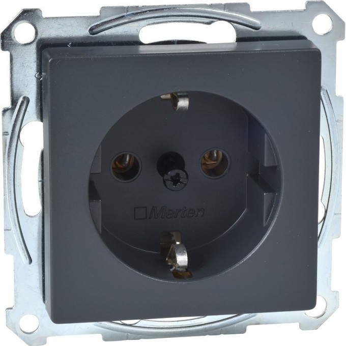 Розетка SCHNEIDER ELECTRIC MERTEN с заземлением, со шторками, антрацит, SM MTN2401-0414