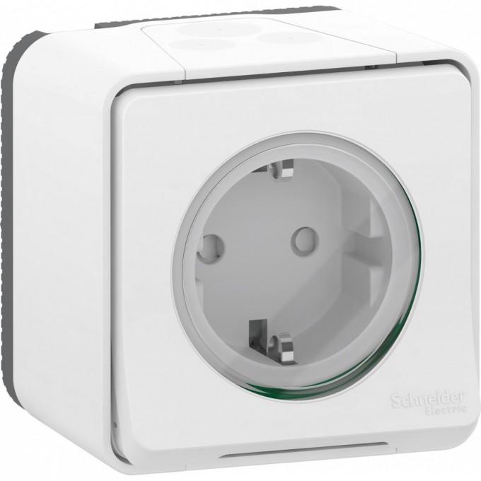 Розетка SCHNEIDER ELECTRIC MUREVA S в сборе о/у, с заземляющим контактом, с защитными шторками, белый, IP55 MUR39034
