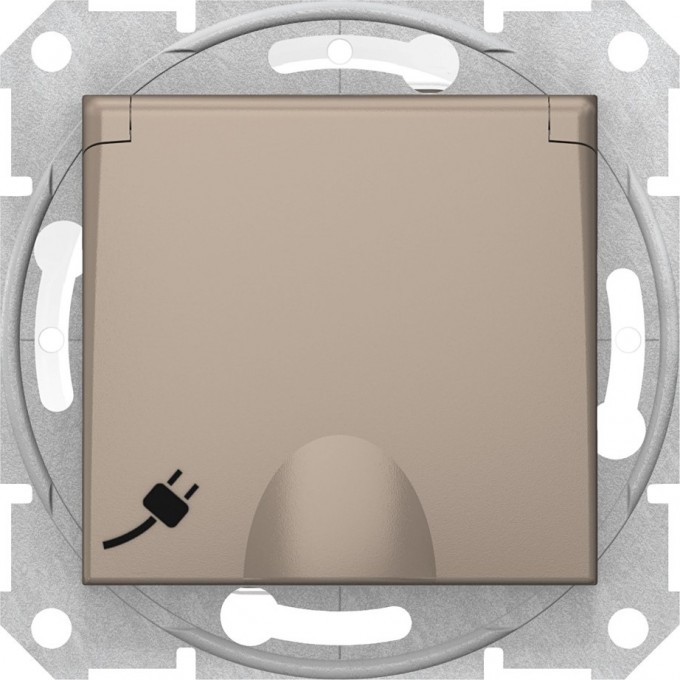 Розетка SCHNEIDER ELECTRIC SEDNA IP44 с з/к, с крышк, cо шторками, быстрозаж. конт, титан SDN3100568