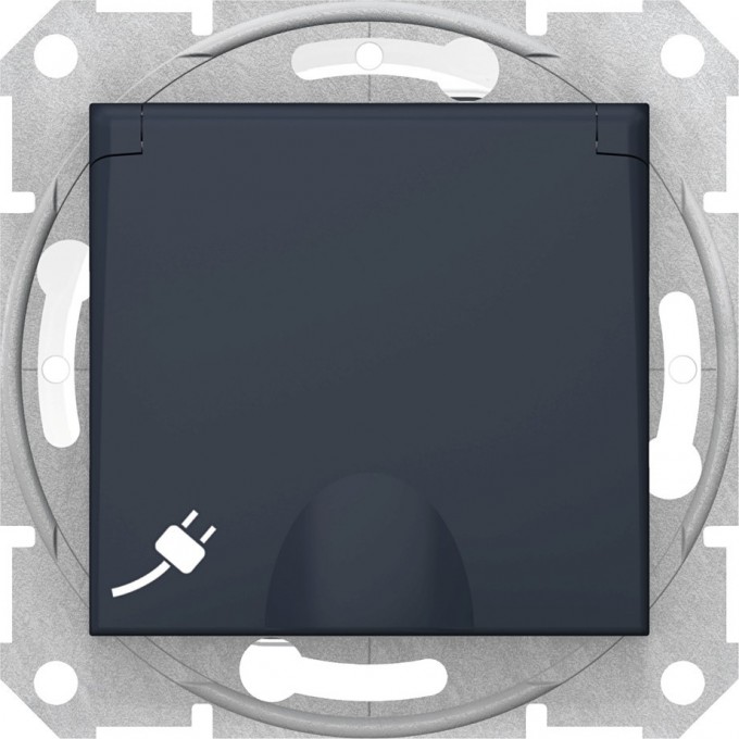 Розетка SCHNEIDER ELECTRIC SEDNA с зазем. конт., с защ. шторк., с крышкой, IP44, графит SDN3100370